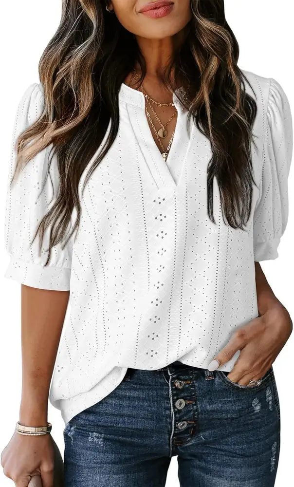 Dreamy French V-Neck Blouse – same ANTHEM Romantic & Nostalgic Fashion - White / L