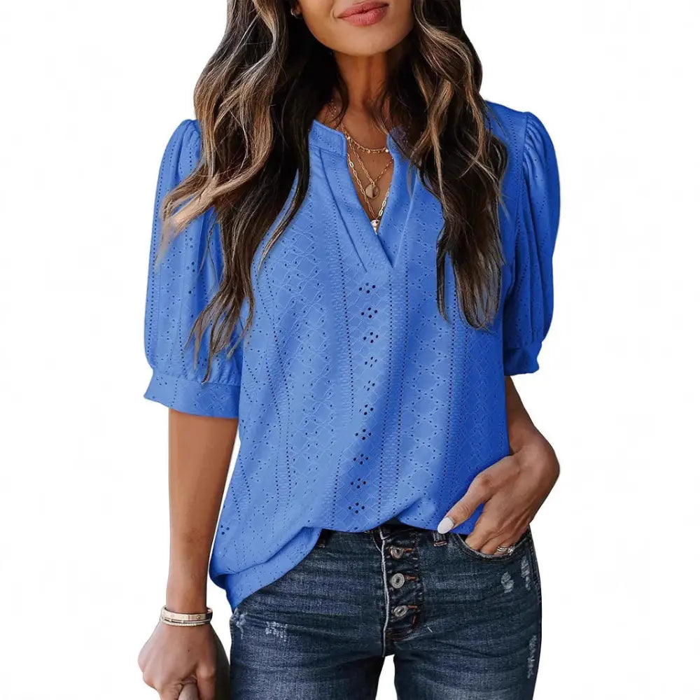 Dreamy French V-Neck Blouse – same ANTHEM Romantic & Nostalgic Fashion - Blue / L