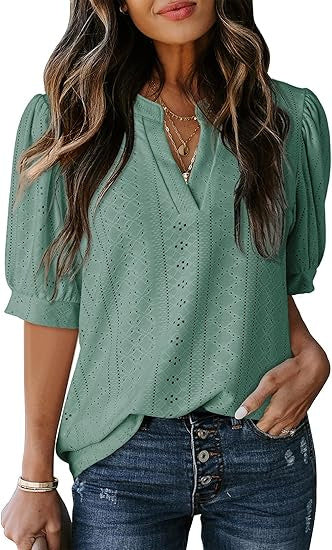 Dreamy French V-Neck Blouse – same ANTHEM Romantic & Nostalgic Fashion - Green / L