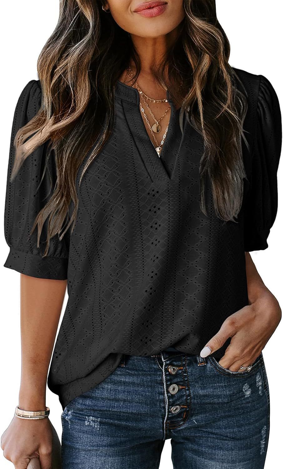 Dreamy French V-Neck Blouse – same ANTHEM Romantic & Nostalgic Fashion - Black / L