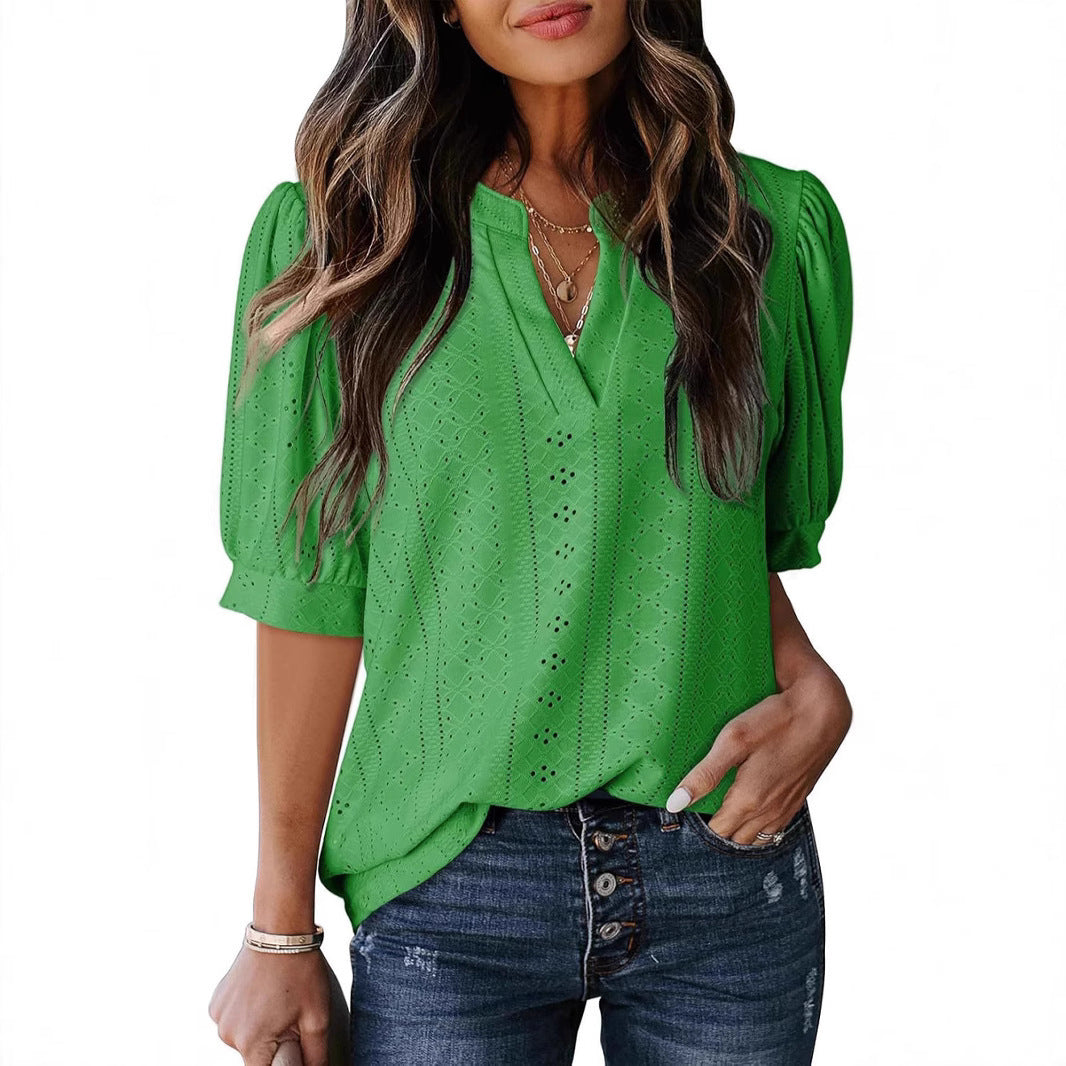 Dreamy French V-Neck Blouse – same ANTHEM Romantic & Nostalgic Fashion - Dark Green / L