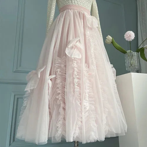 Dreamy High-End Mesh Skirt – Soulmate Streetwear for Lovers & Friends | same ANTHEM - Milk powder color / Zipper waist