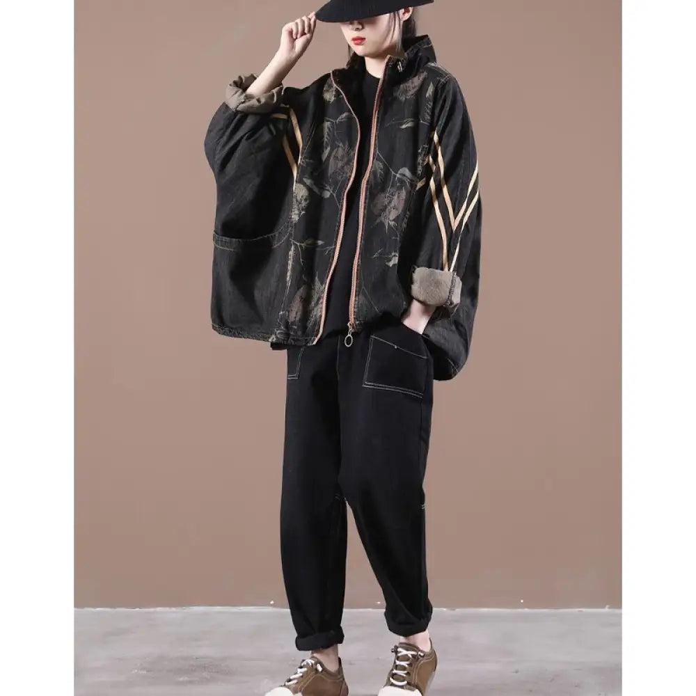 Dreamy Japanese Style Denim Jacket | same ANTHEM - Black / One Size