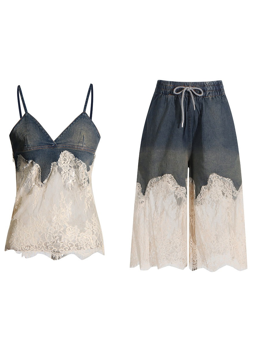 Dreamy Lace Camisole & Denim Shorts Set – Soulmate Streetwear | same ANTHEM - Top + shorts / S