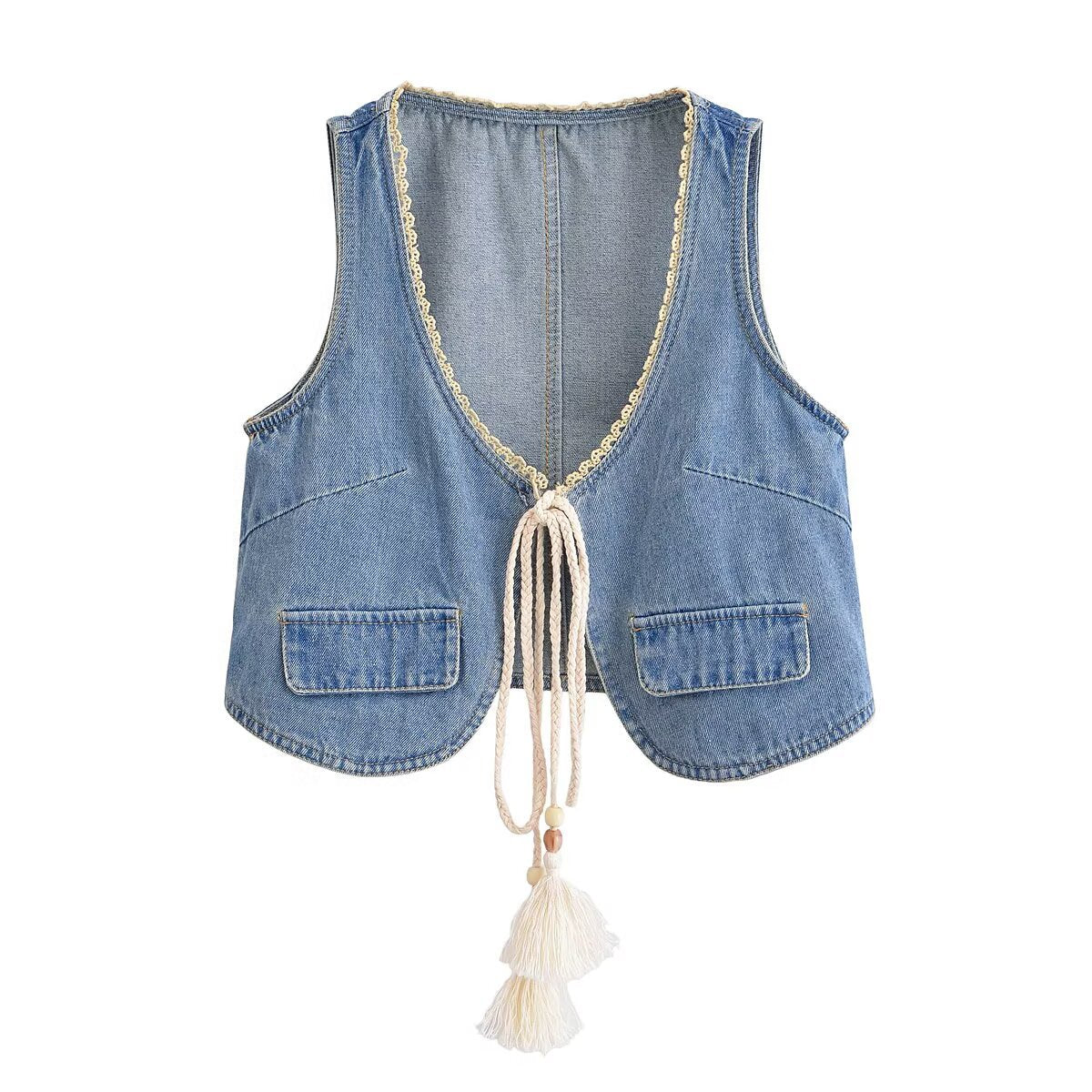 Dreamy Lace Tassel Denim Vest – Chic & Cute Streetwear | same ANTHEM - royal blue / S