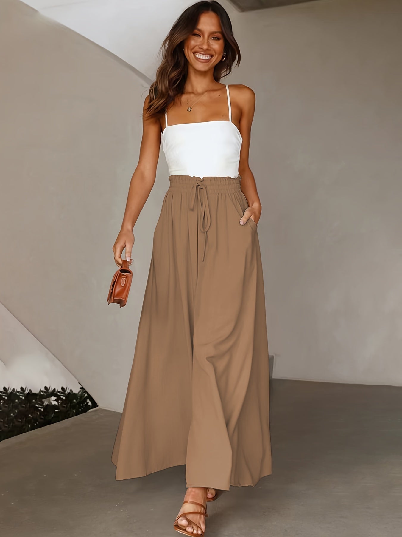 Dreamy Plus Size Wide Leg Pants - Chic Style | same ANTHEM - Khaki / 1XL - Skirt