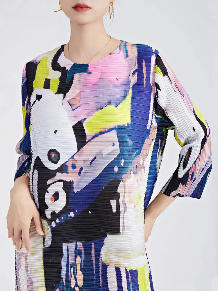Dreamy Printed Pleated Dress – Soulmate Streetwear for Women | same ANTHEM - As photo / One Size
