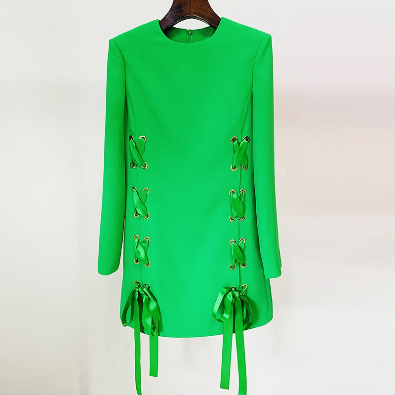 Dreamy Ribbon Tied Long Sleeve Dress | same ANTHEM - green / S