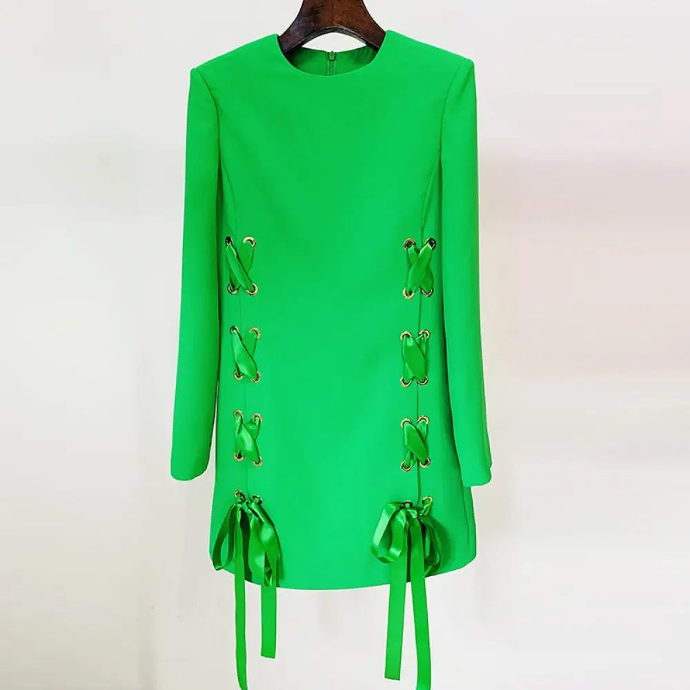 Dreamy Ribbon Tied Long Sleeve Dress | same ANTHEM - green / S