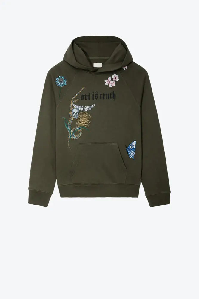 Dreamy Soulmate Embroidered Hoodie – Loose Everyday Streetwear | same ANTHEM - Military Green / S