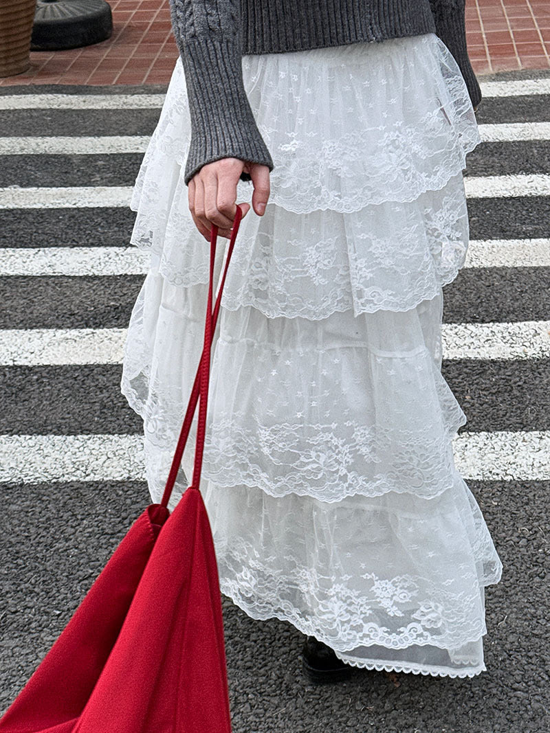 Dreamy Swing A-line Fairy Lace Skirt | Romantic Chic | same ANTHEM - white / M