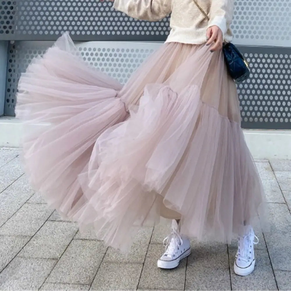 Dreamy Tulle Mesh Soulmate Skirt – High Waist Lover’s A-Line Skirt for Friends & Fairy Moments - Lotus Root Starch