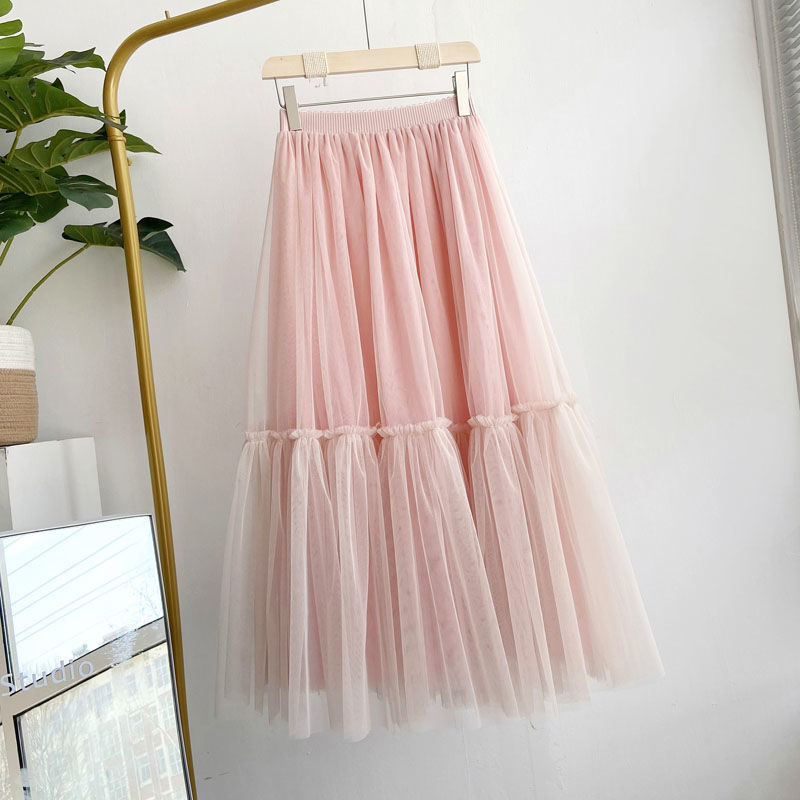Dreamy Tulle Mesh Soulmate Skirt – High Waist Lover’s A-Line Skirt for Friends & Fairy Moments - Apricot Pink / Skirt