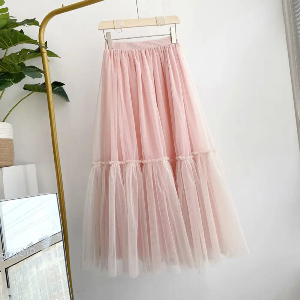 Dreamy Tulle Mesh Soulmate Skirt – High Waist Lover’s A-Line Skirt for Friends & Fairy Moments - Apricot Pink / Skirt