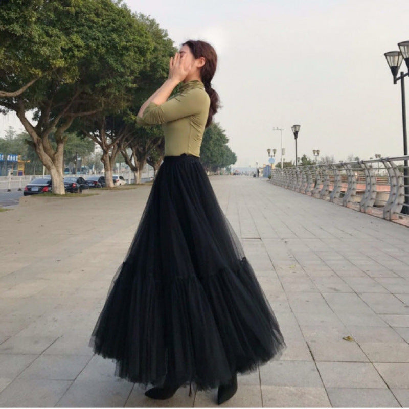 Dreamy Tulle Mesh Soulmate Skirt – High Waist Lover’s A-Line Skirt for Friends & Fairy Moments - Black / Skirt Length