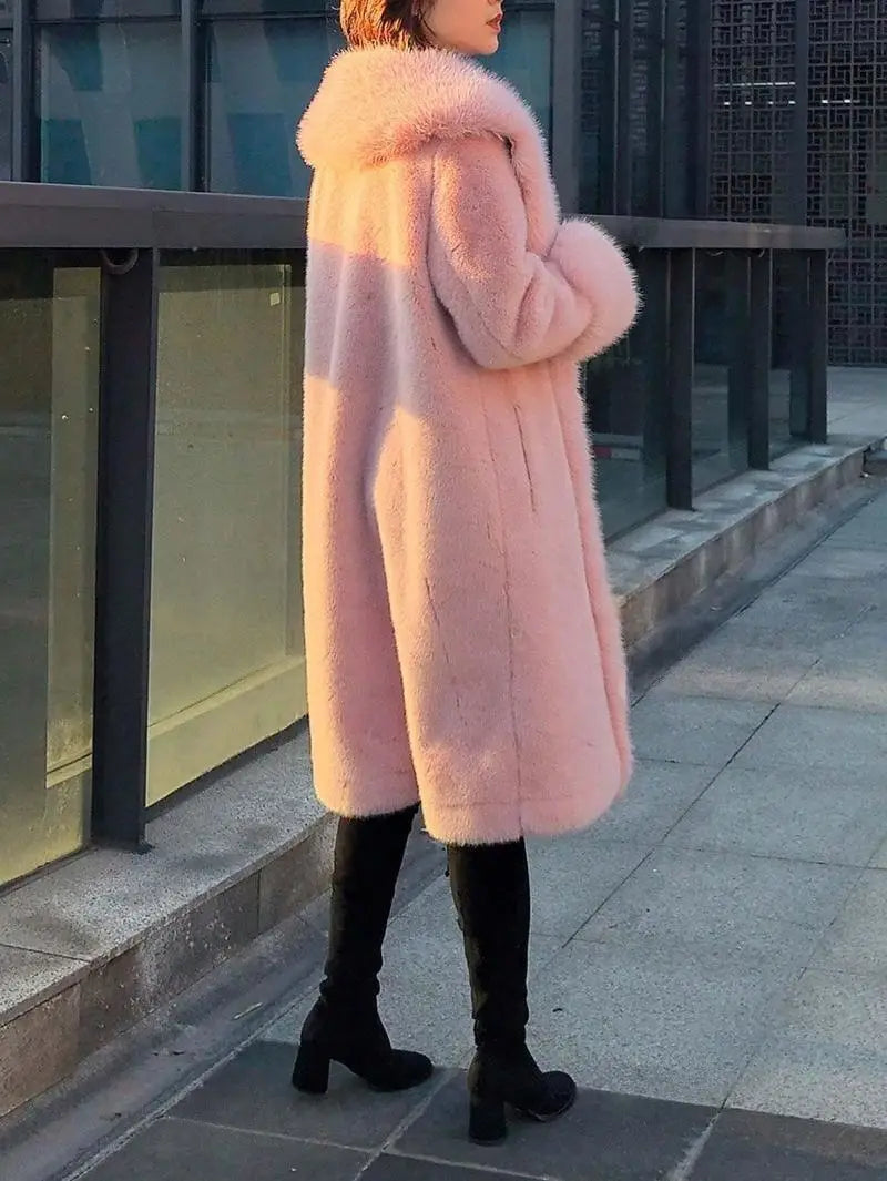 Women’s Thick Faux Rabbit Fur Mid-Length Leather Coat | same ANTHEM.