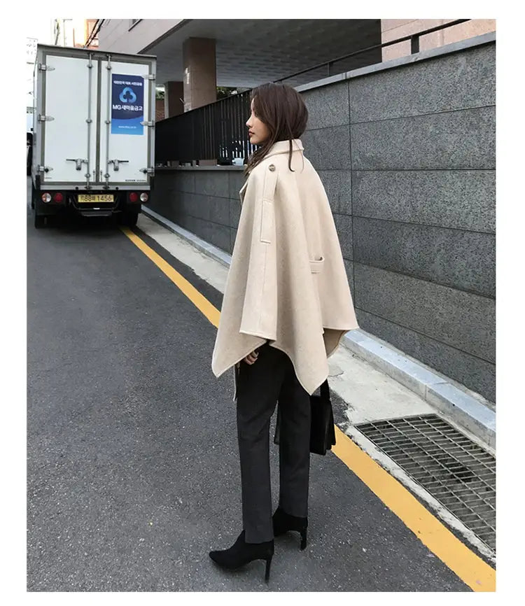 Lace-up Shawl Cape Thickened Coat Woolen