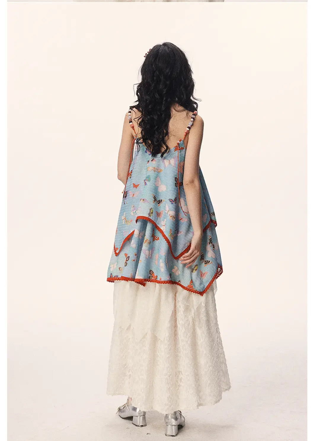 Butterfly Beaded Cute Girly Style Sling Short Dress