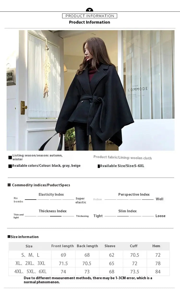 Lace-up Shawl Cape Thickened Coat Woolen