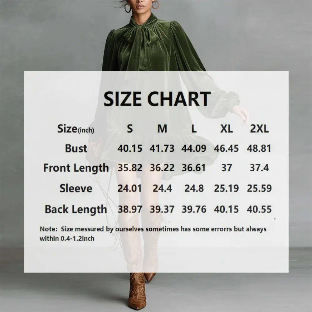 Women’s Elegant Solid Color Bow Tie Dress With Puff Sleeves & Asymmetric Ruffle Hem Loose Fit Short Dress For Spring