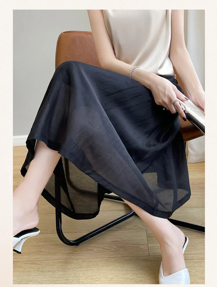 Elegant Chiffon A-Line Skirt – French Mid-Length Style | same ANTHEM
