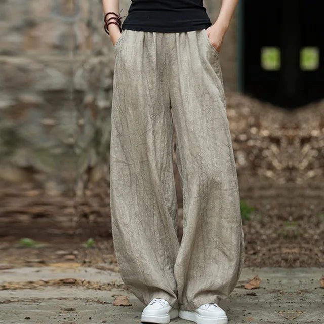 Elegant Cotton Linen Baggy Cargo Pants – Casual Boho Chic for Free Spirits | Same ANTHEM - Gray(one layer) / S