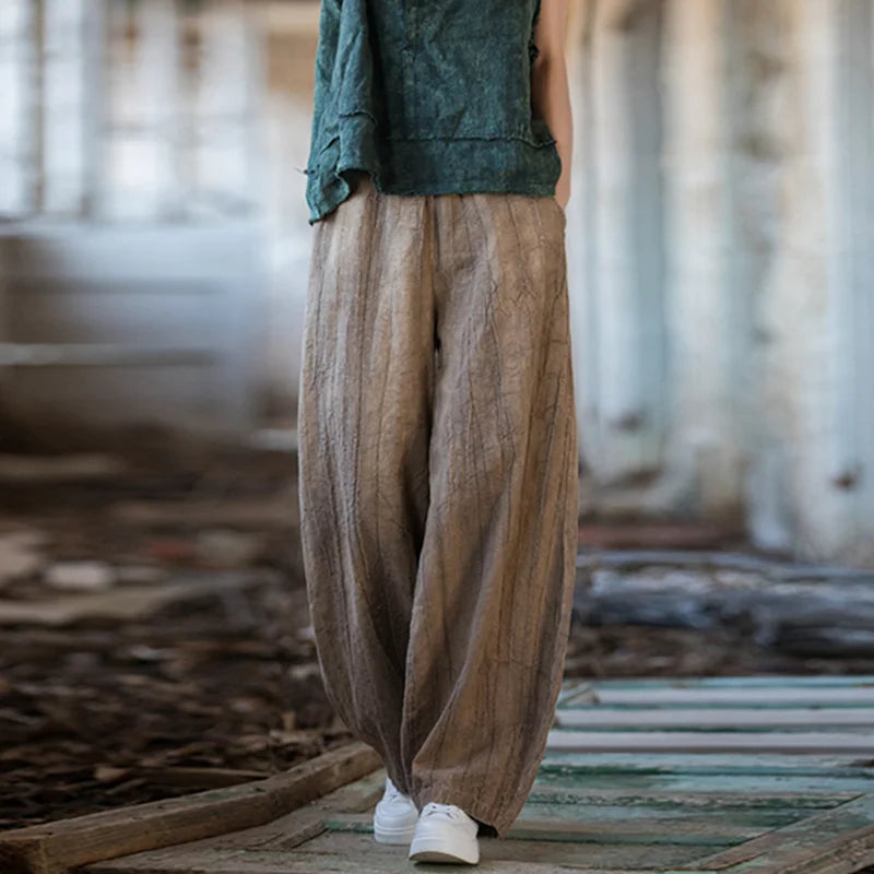 Elegant Cotton Linen Baggy Cargo Pants – Casual Boho Chic for Free Spirits | Same ANTHEM - Auburn(Plus velvet) / S