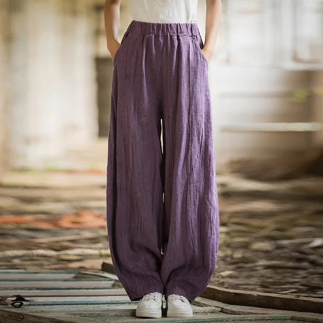 Elegant Cotton Linen Baggy Cargo Pants – Casual Boho Chic for Free Spirits | Same ANTHEM - Purple(one layer) / S