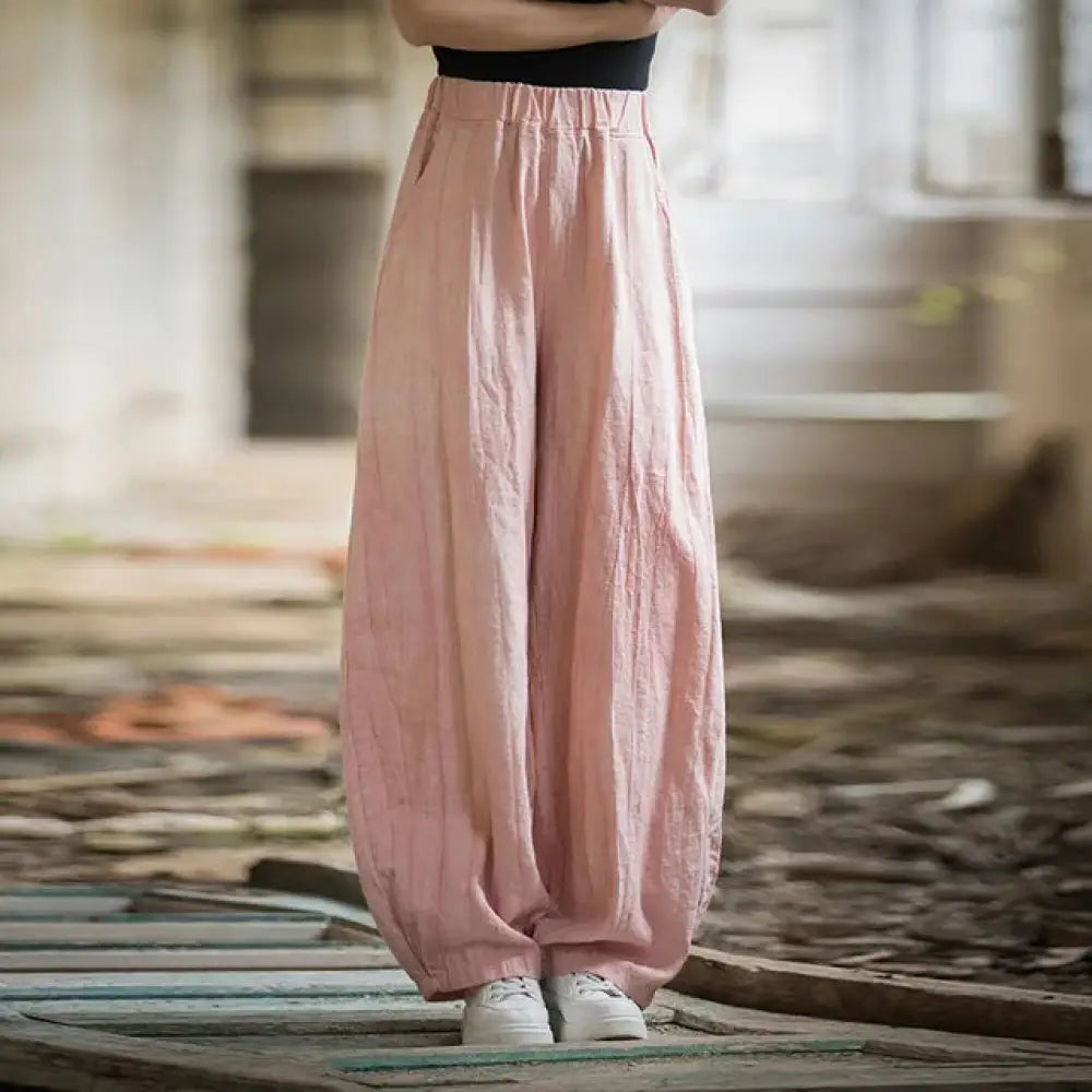 Elegant Cotton Linen Baggy Cargo Pants – Casual Boho Chic for Free Spirits | Same ANTHEM - Pink(one layer) / S