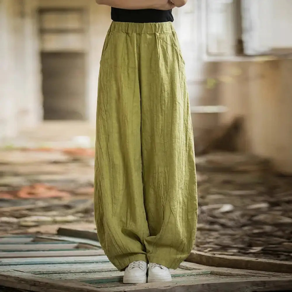 Elegant Cotton Linen Baggy Cargo Pants – Casual Boho Chic for Free Spirits | Same ANTHEM - Gold(one layer) / S