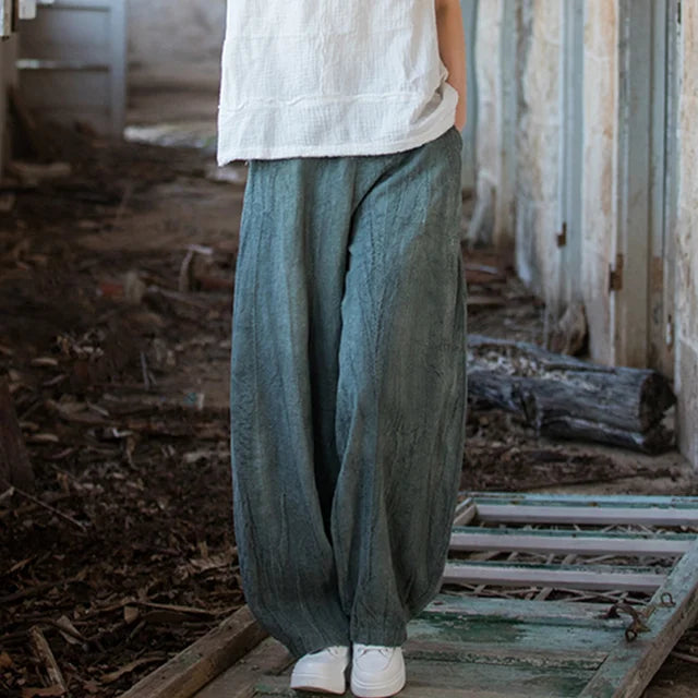 Elegant Cotton Linen Baggy Cargo Pants – Casual Boho Chic for Free Spirits | Same ANTHEM - Green(one layer) / S