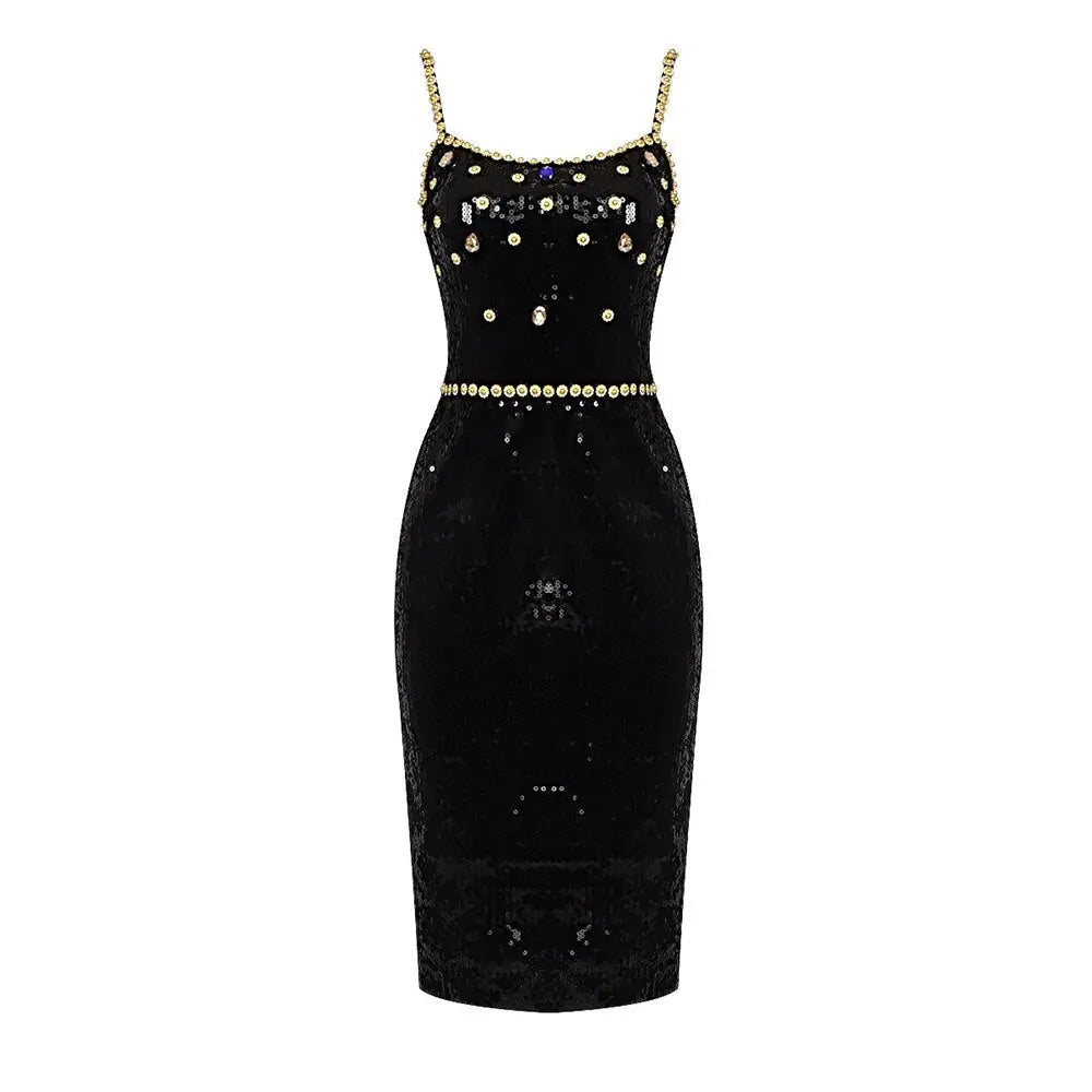 Elegant Crystal Sequin Dinner Dress | same ANTHEM. - Black / S