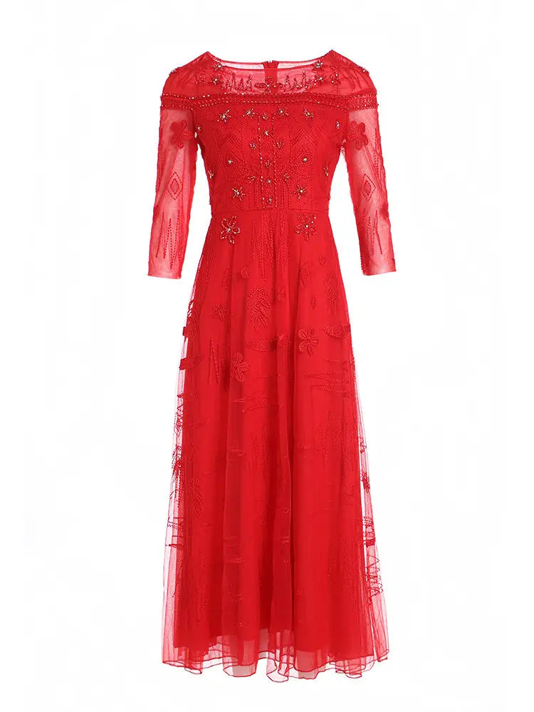 Mesh Embroidered Temperament Fashionable Elegant Dress - Bag