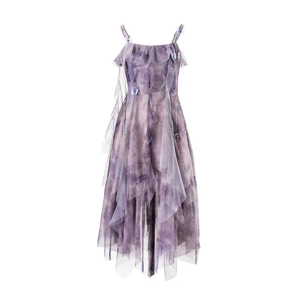 Summer Women’s Irregular French Strap Long Dress - Changchun Flower Blue / M - Bag