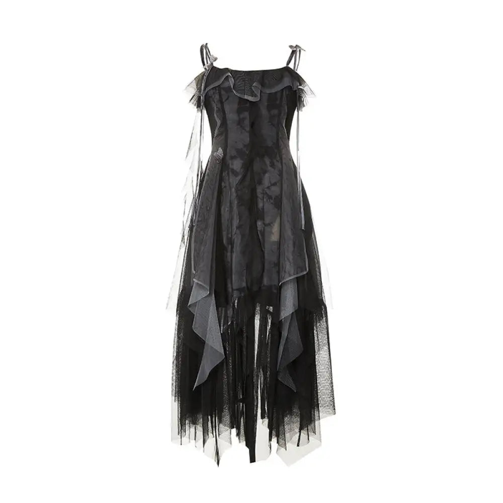 Summer Women’s Irregular French Strap Long Dress - Mysterious Spy Shadow / L - Bag
