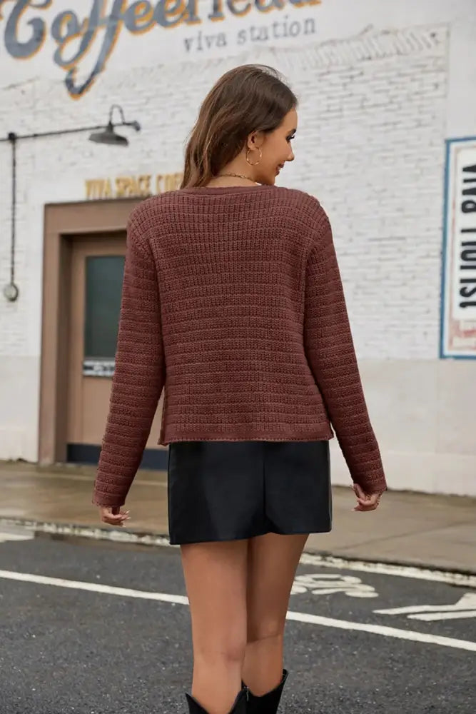 Elegant Knitted Cardigan Long Sleeved – Cozy Round Neck Sweater | same ANTHEM.