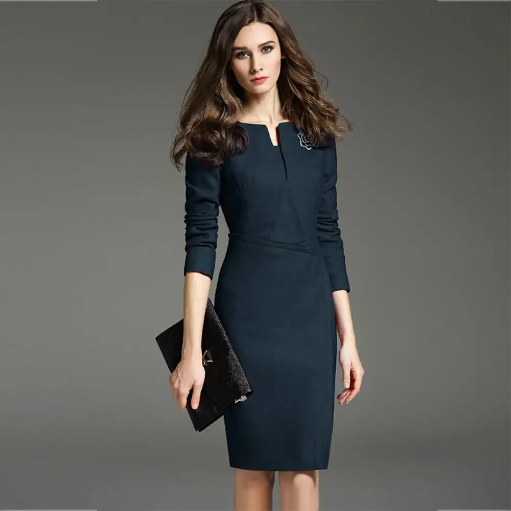 Formal Temperament Elegant And Intellectual Mid-sleeve Red Dress Women - Dark blue cropped sleeves / 2XL - Bag