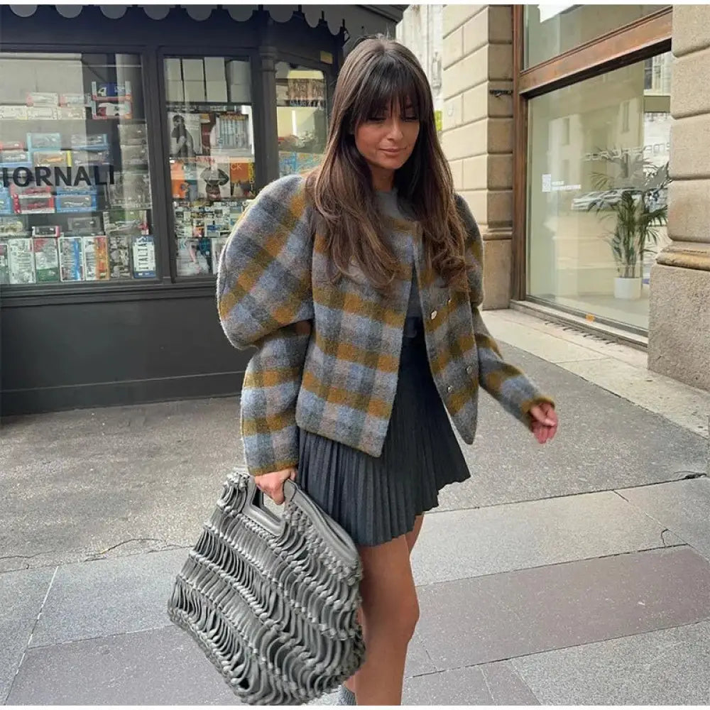 Elegant Wool Plaid Jacket for Women | same ANTHEM - jacket / S