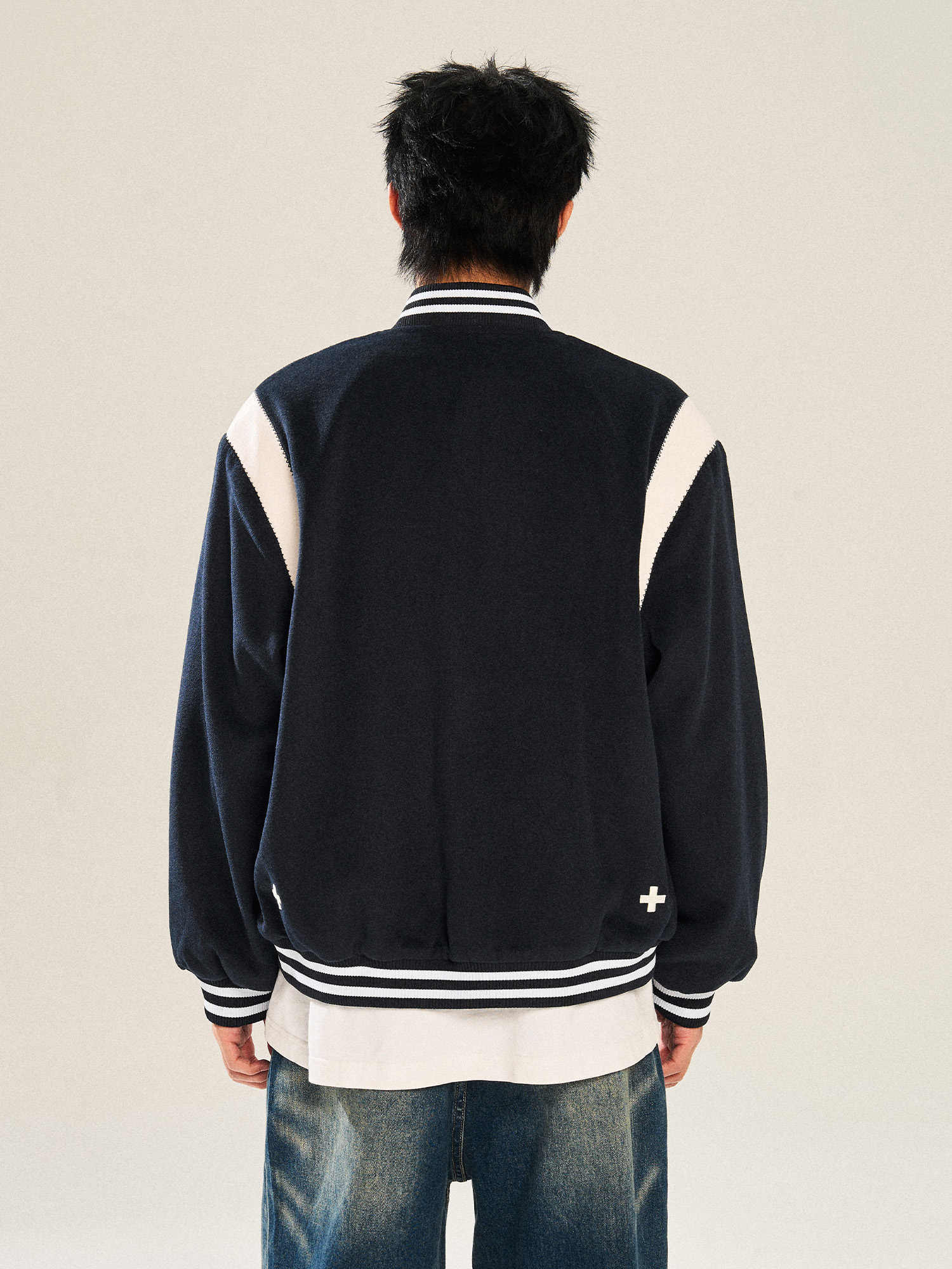 Contrast Color Embroidered Couple’s Baseball Uniform Jacket Coat - Bag