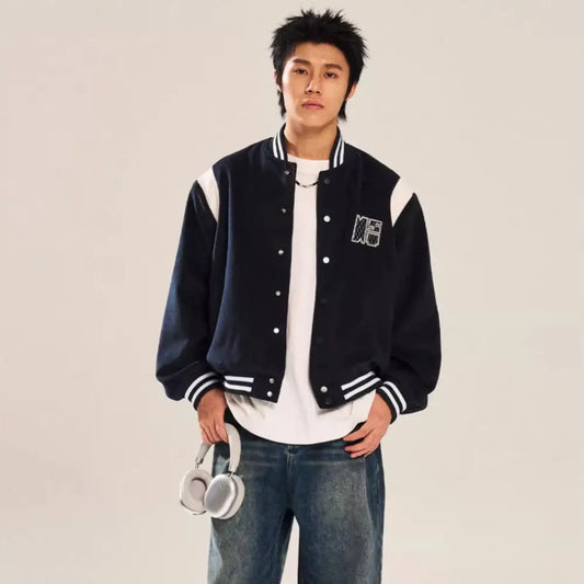 Contrast Color Embroidered Couple’s Baseball Uniform Jacket Coat - Bag