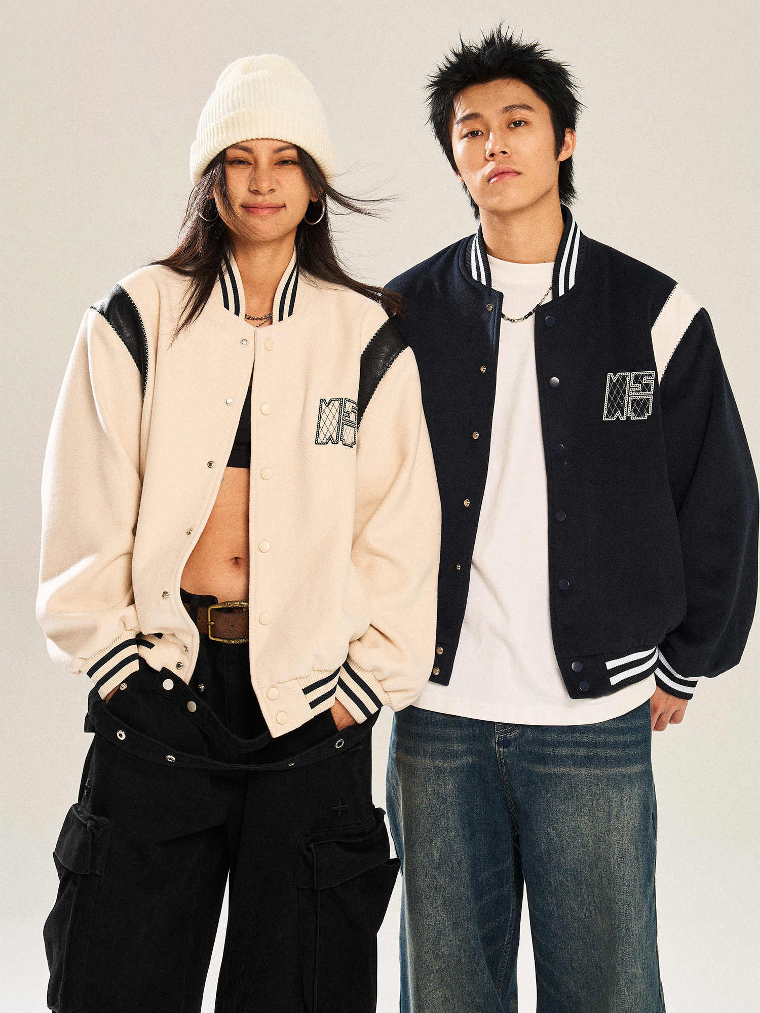 Contrast Color Embroidered Couple’s Baseball Uniform Jacket Coat - Bag