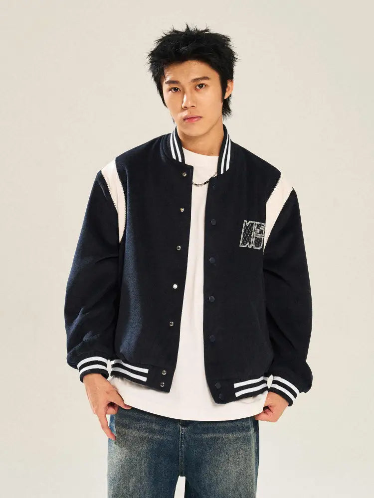 Contrast Color Embroidered Couple’s Baseball Uniform Jacket Coat - Bag