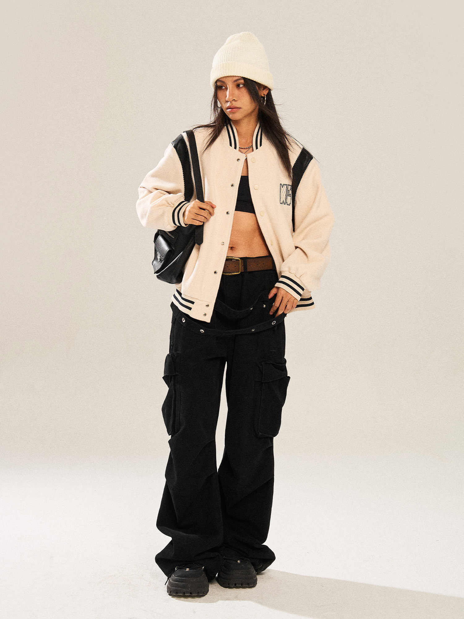 Contrast Color Embroidered Couple’s Baseball Uniform Jacket Coat - Bag