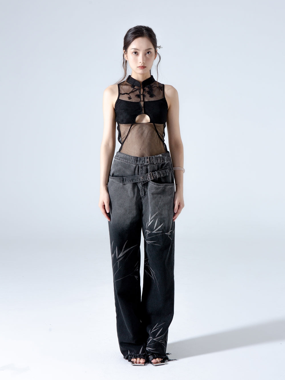 Embroidered Black Gauze Top | same ANTHEM. - Bag