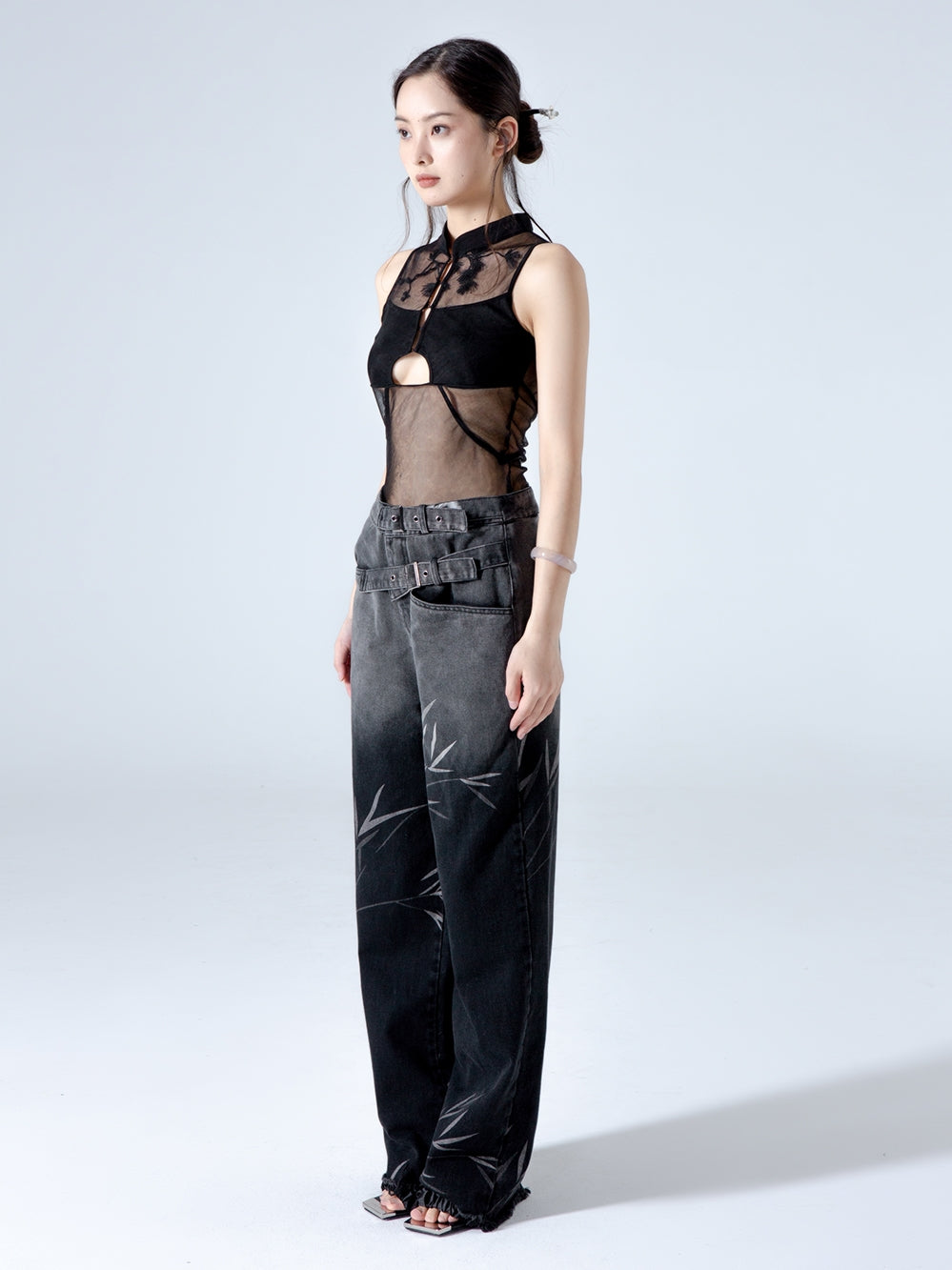 Embroidered Black Gauze Top | same ANTHEM. - Bag
