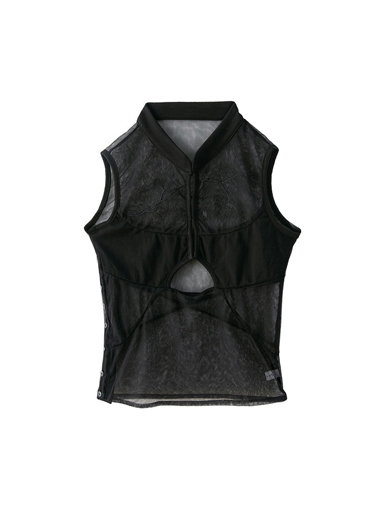 Embroidered Black Gauze Top | same ANTHEM. - Black / M - Bag