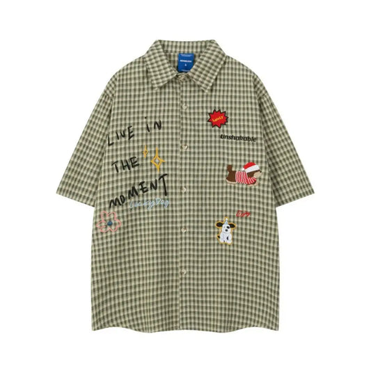 Embroidered Cartoon Checkered Shirt – same ANTHEM. Nostalgic Soulmate Streetwear for Men
