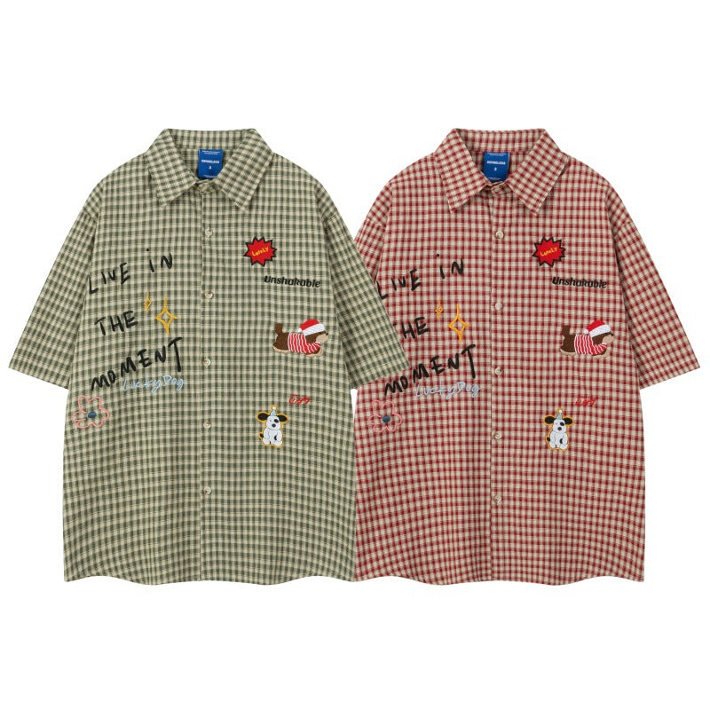 Embroidered Cartoon Checkered Shirt – same ANTHEM. Nostalgic Soulmate Streetwear for Men