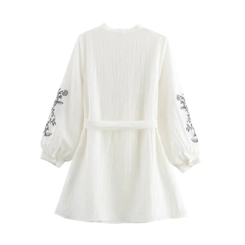 Embroidered Chiffon V-Neck Dress – Loose Romantic Streetwear | same ANTHEM