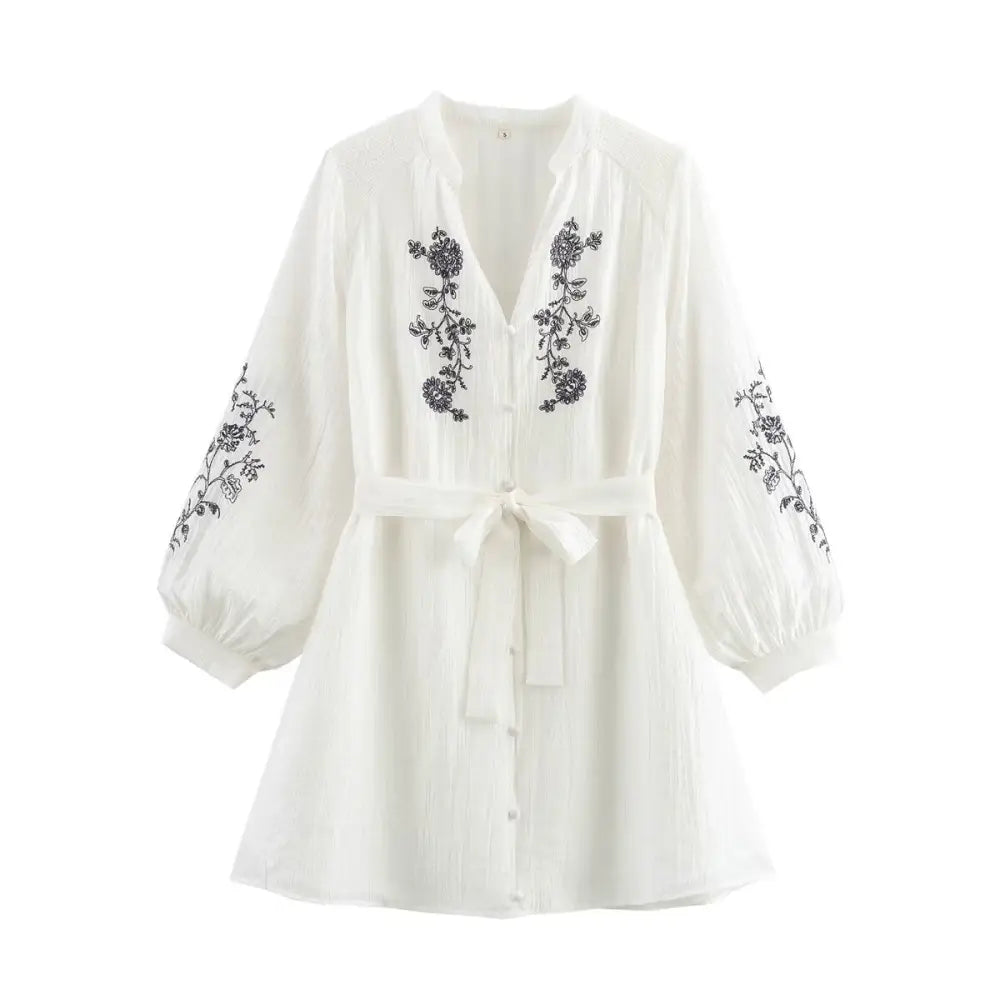 Embroidered Chiffon V-Neck Dress – Loose Romantic Streetwear | same ANTHEM